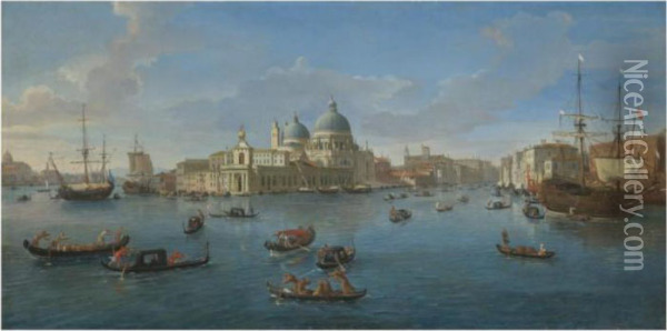 Venice, A View Of The Bacino Di 
San Marco Looking West With Thepunta Della Dogana And The Entrance To 
The Grand Canal Oil Painting - (circle of) Wittel, Gaspar van (Vanvitelli)