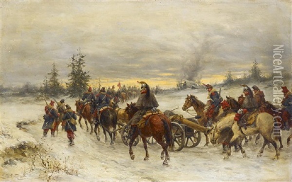 Soldatenzug Im Winter Oil Painting - Ludwig Gedlek