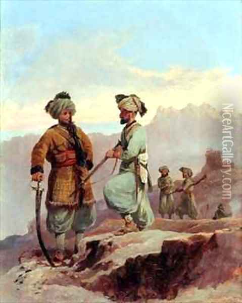 A Picket 20th Punjab Regiment of Bengal Native Infantry North West Frontier Oil Painting - Major General Walter Fane