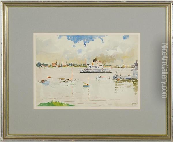 Harbor Scene Oil Painting - John J. Dull