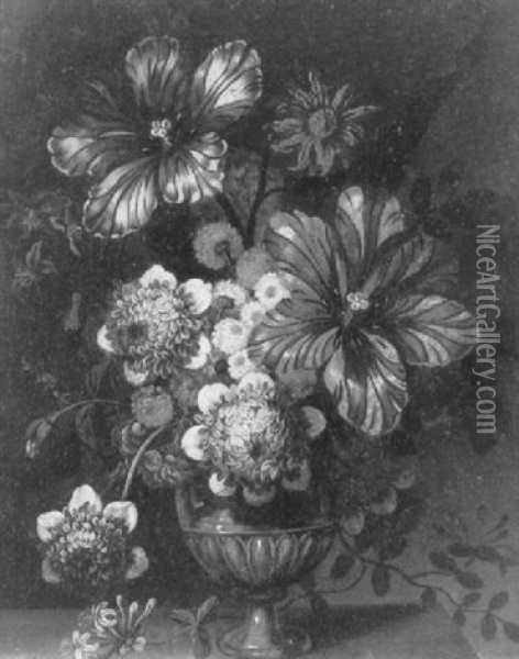 Nature Morte Au Bouquet De Fleurs Sur Un Entablement Oil Painting - Pierre Nicolas Huilliot