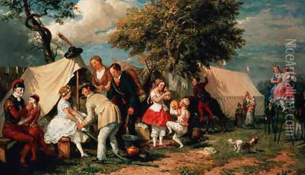 The Acrobats Camp, Epsom Downs Oil Painting - William Parrott