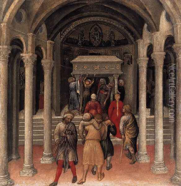 Quaratesi Altarpiece- Pilgrims at the Tomb of St Nicholas of Bari 1425 Oil Painting - Gentile Da Fabriano