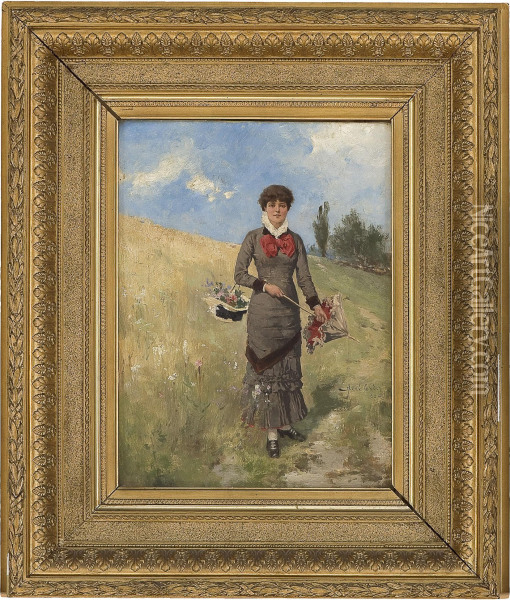 Ung Kvinne I Blomstereng Oil Painting - Axel Ender