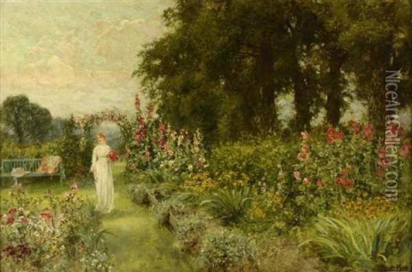 Jeune Femme Dans Le Jardin Au Printemps Oil Painting - Henry John Yeend King