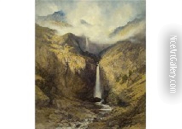 Waterfall From West Cliffton Oil Painting - William West