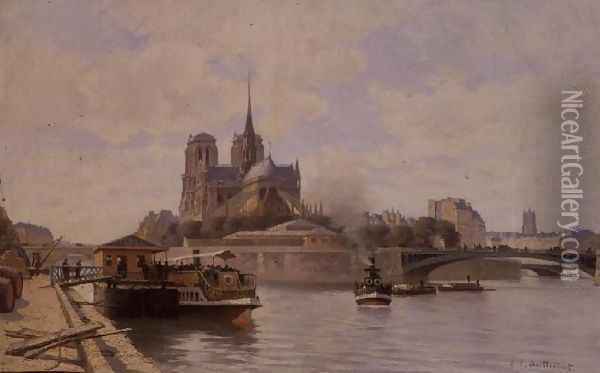 The Seine at Notre Dame Oil Painting - C.T. Guillermot