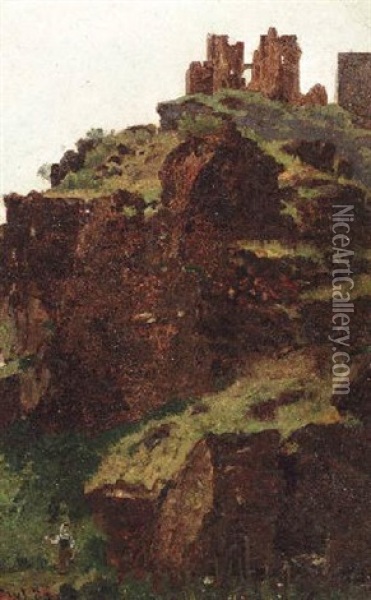 Alte Burgruine Auf Der Spitze Eines Felsberges Oil Painting - Paul Baum