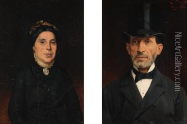 Portrait Of Ignaz Deutsch (+ Portrait Of His Wife; Pair) Oil Painting - Ludwig Deutsch