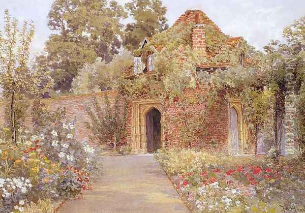 A Walled Garden with Old Garden House Oil Painting - Thomas H. Hunn
