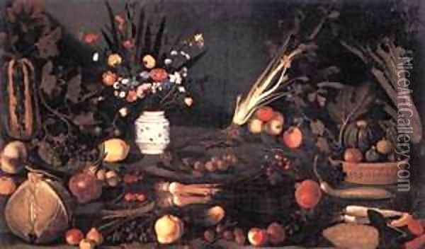 Still Life with Flowers and Fruit Oil Painting - Michelangelo Merisi Da Caravaggio