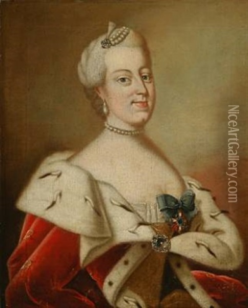 Portrait Of Queen Louise Of Denmark Oil Painting - Peder Wichmann