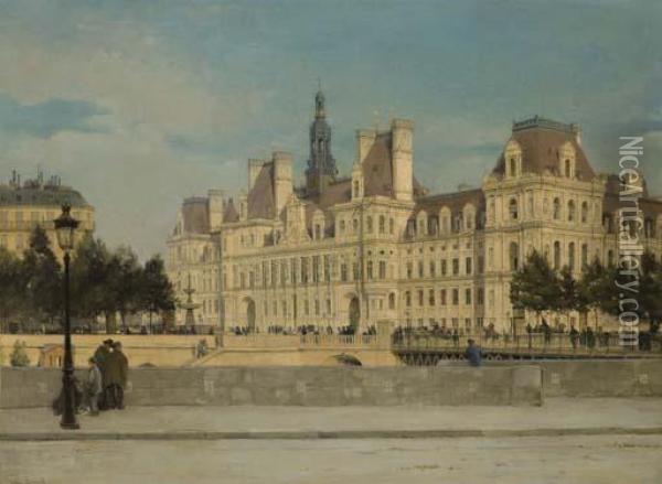 L'hotel De Ville, Paris Oil Painting - Paul Joseph Victor Dargaud