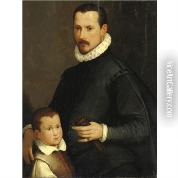 Ritratto Di Gentiluomo Con Il Figlio Oil Painting - Tiberio (Valerio) di Tito
