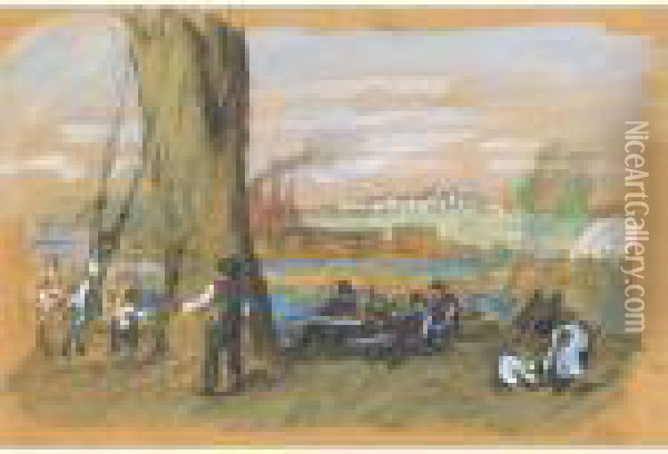 Park Near Factory (park Scene On The Delaware) Oil Painting - William Glackens