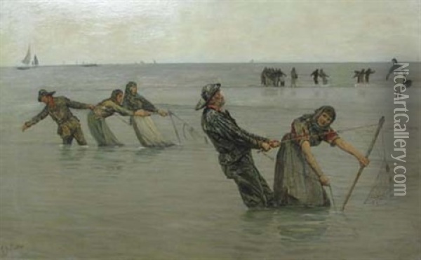 Setting The Nets Oil Painting - George Sherwood Hunter