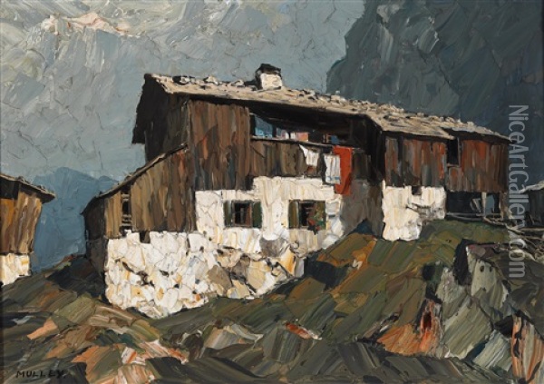Mountain Farm Oil Painting - Oskar Mulley