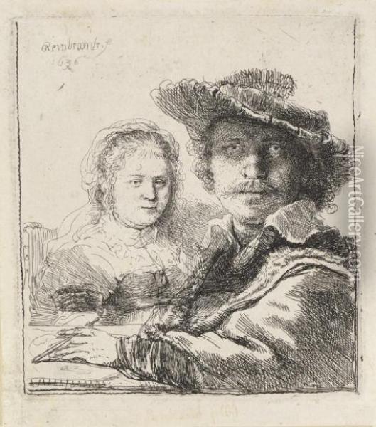 Self-portrait With Saskia (b., Holl. 19; H. 144) Oil Painting - Rembrandt Van Rijn