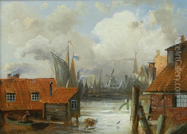 A View Of The River Elbe Near Altona Oil Painting - Paul Koester