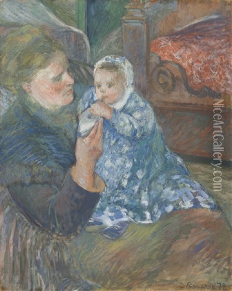 Mere Et Enfant (julie Pissarro Et Son Fils Ludovic-rudolphe Dit Rodo) Oil Painting - Camille Pissarro
