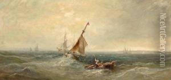 Fishing Vessels Long The Shore Oil Painting - William Webb