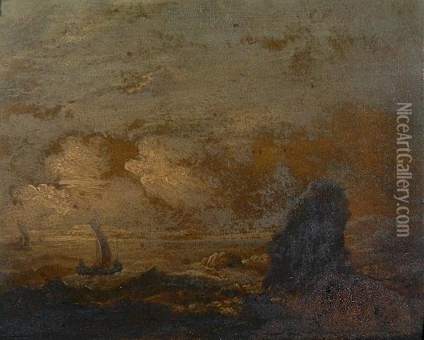 Fishing Vessels Off A Coast Line Oil Painting - Thomas Luny