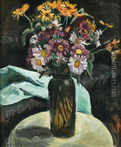 Vase De Fleurs Au Drape Vert Oil Painting - Emile-Othon Friesz