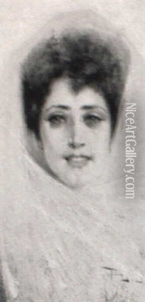 Portrait Of A Young Woman Oil Painting - Aleardo Villa