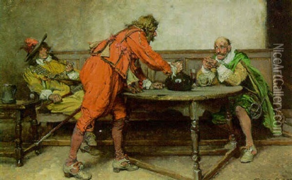 Cavaliers In A Tavern Oil Painting - Edgar Bundy