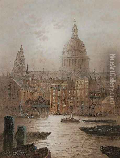St Paul's from Bankside Oil Painting - Frederick E.J. Goff