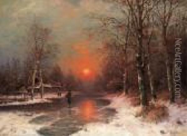 Winterlandschaft Im Sonnenuntergang Oil Painting - Karl Kaufmann
