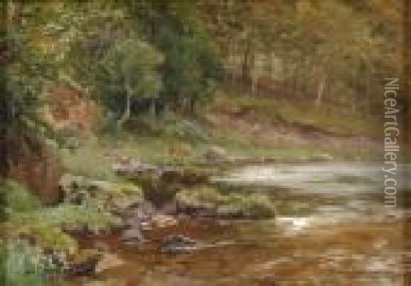 Waldsee Mit Asendem Reh. Oil Painting - Heinrich Bohmer