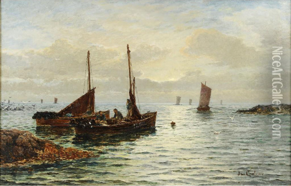 Fishing Boats Inshore Oil Painting - John Chalmers