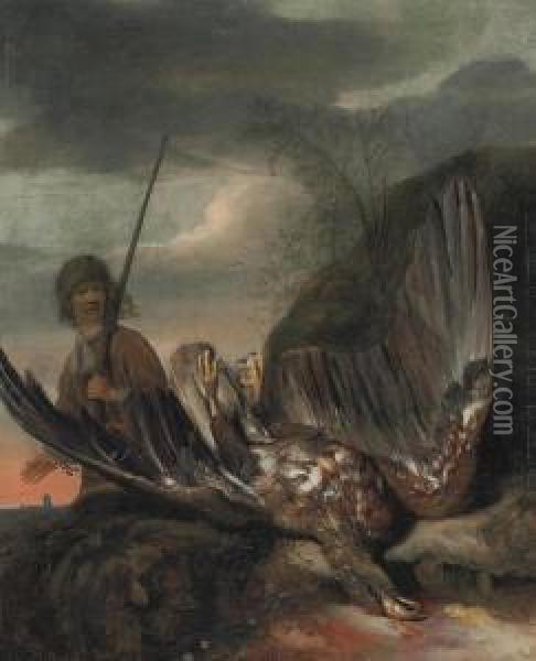 A Fallen Eagle In A Mountainous Landscape Oil Painting - Jan Baptist Weenix