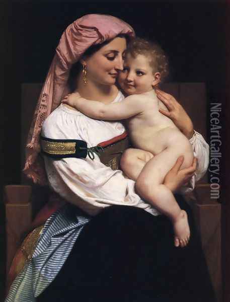 Woman of Cervara and Her Child Oil Painting - William-Adolphe Bouguereau