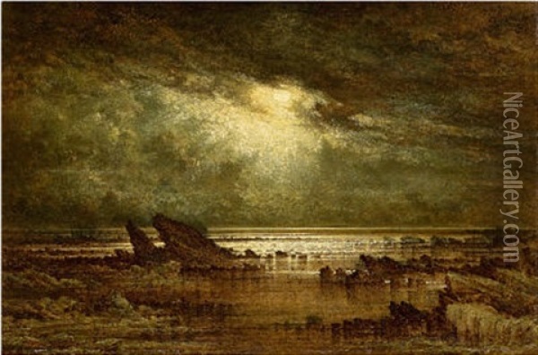 Low Water Moonlight Oil Painting - Albert Goodwin