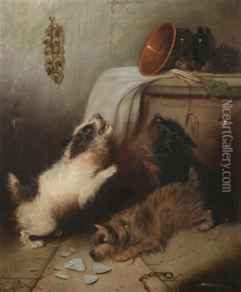 The Mischievous Terriers Oil Painting - George Armfield