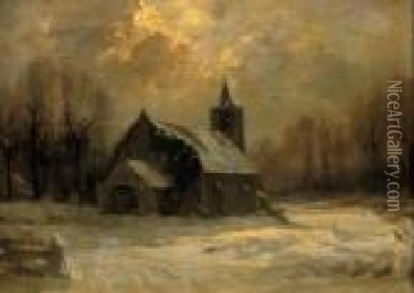 The Snow-covered Church Oil Painting - Louis Apol