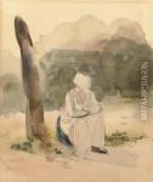 Une Femme Assise Dans Un Paysage Oil Painting - Richard Parkes Bonington