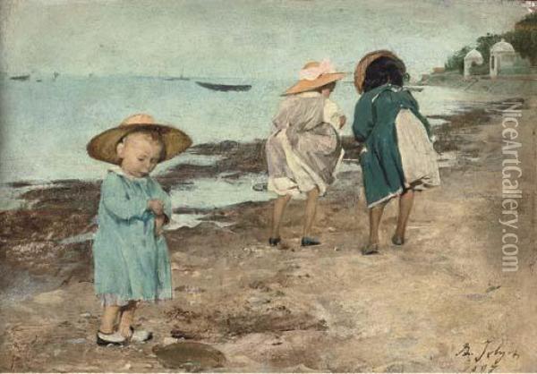 Enfants Au Bord De La Mer Oil Painting - Philippe Jolyet