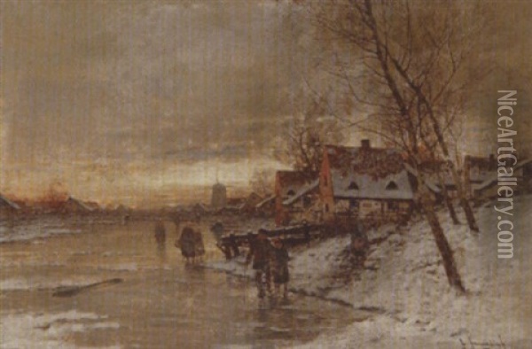 Hollandische Winterlandschaft Oil Painting - Johann Jungblut