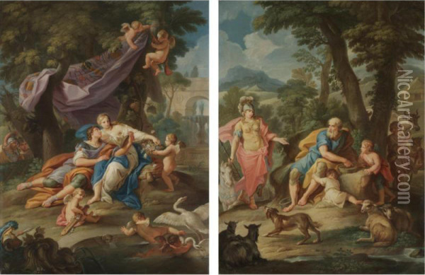 Rinaldo And Armida; Erminia And The Shepherds Oil Painting - Stefano Pozzi