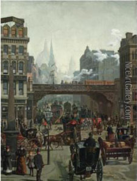 Ludgate Hill, Strassenbild In London (ludgate Hill, London) Oil Painting - Wilhelm Trubner