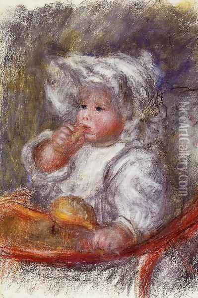 Jean Renoir In A Chair Aka Child With A Biscuit Oil Painting - Pierre Auguste Renoir
