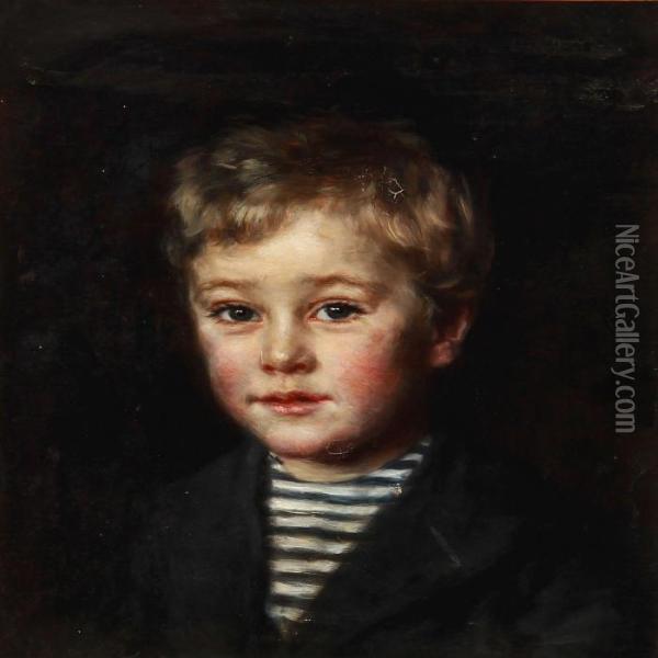 Portrait Of A Boy In A Seamans Striped Blouse Oil Painting - Carl Wentorf