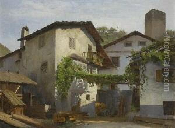 Dorf In Den Weinbergen. Oil Painting - Georg Dehn