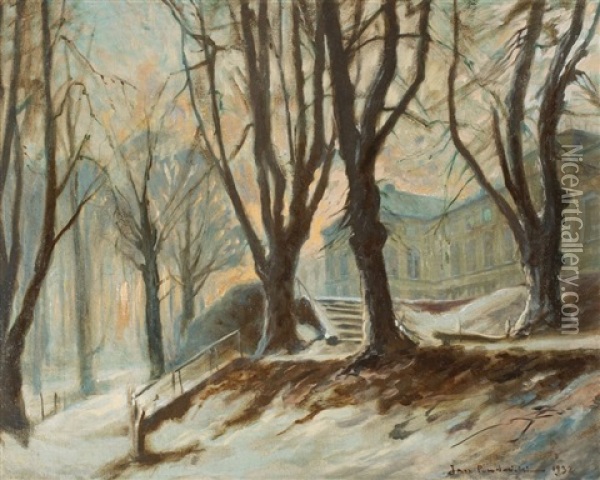 Zima W Palacowym Parku Oil Painting - Jan Rudnicki