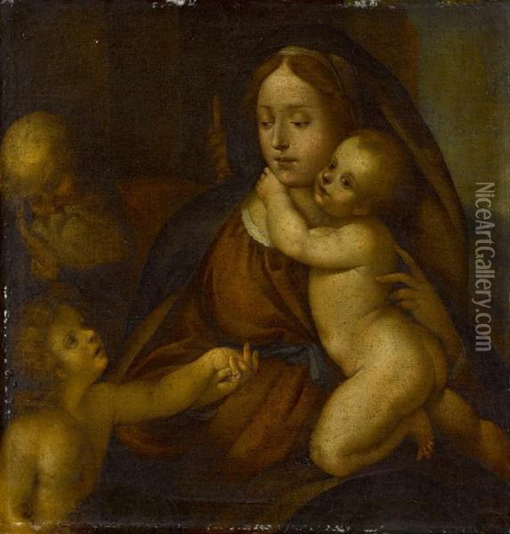 Madonna Mit Kind Und Johannesknaben, Hl. Josef Schlafend Im Hintergrund Oil Painting - Dei Bernardino Conti