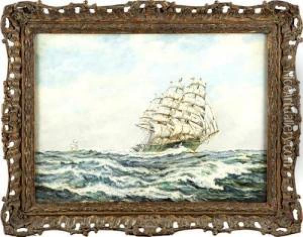 Clippers At Sea Oil Painting - John Coleman Terry