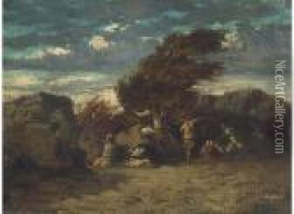 A Skirmish Oil Painting - Gustave Courbet